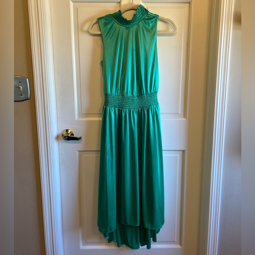 Green Silk Sleeveless Midi Dress